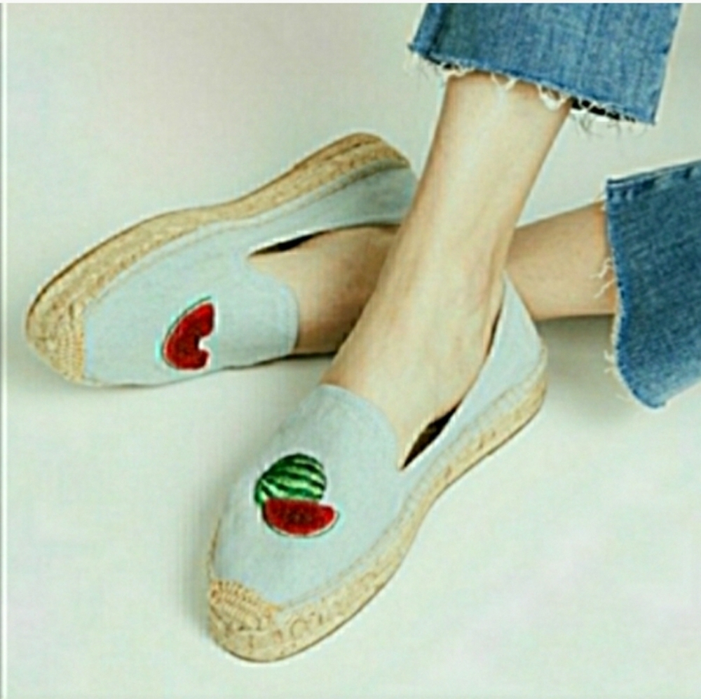 Soludos chambray watermelon espadrilles slip ons